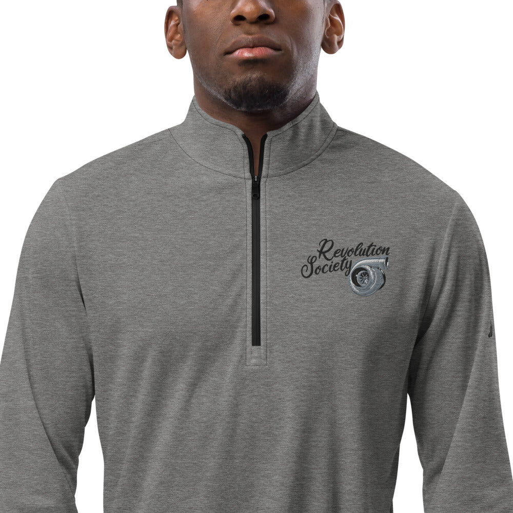 Sudadera unisex con cremallera de un cuarto de Adidas y logotipo bordado de Revolution Society